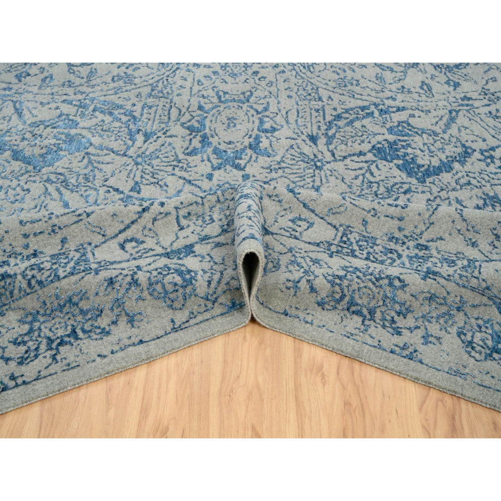 Gray, Fine Jacquard Hand Loomed, Wool and Silk, Oversized, Rug, 11'10" x 18'0"