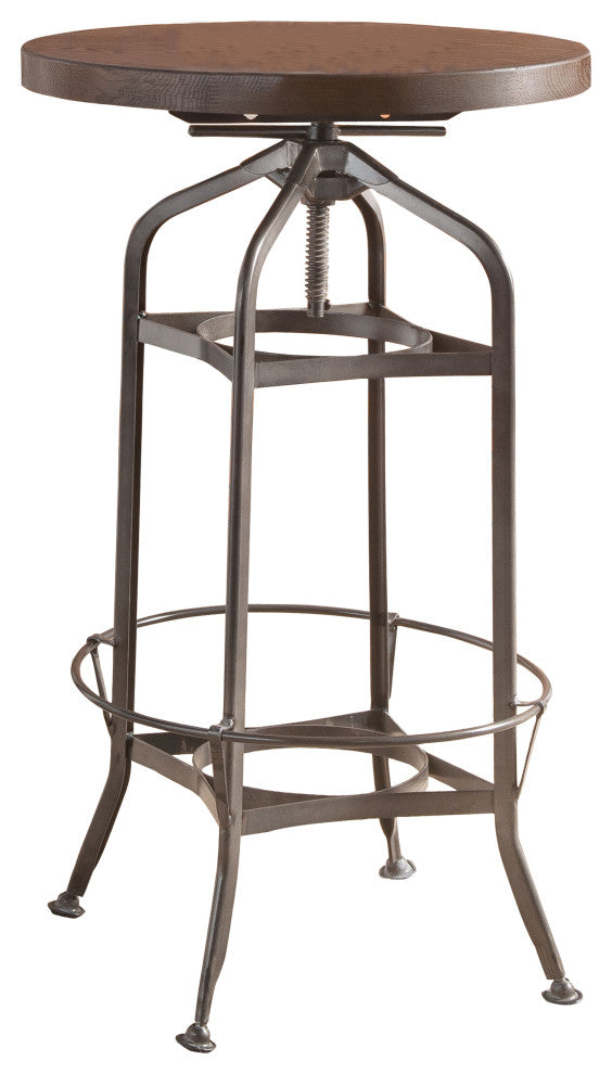 Benzara BM201922 Wood & Metal Swivel Adjustable Bar Table With Footrest, Walnut