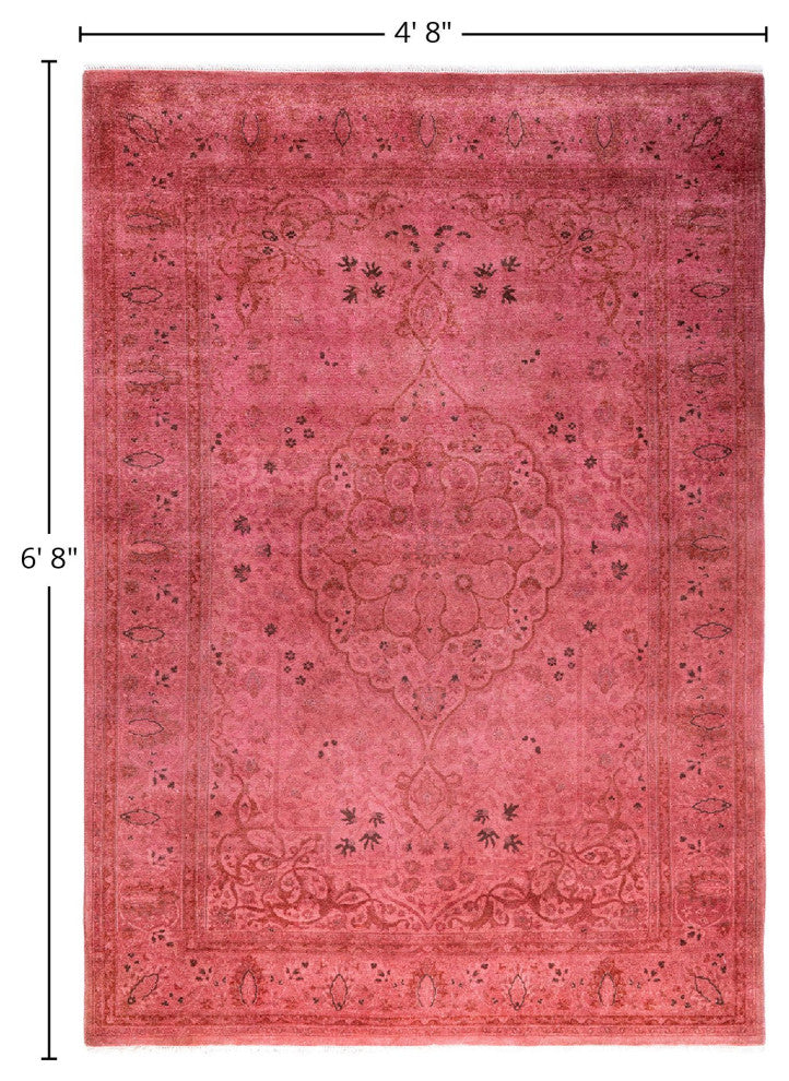 Fine Vibrance One-of-a-Kind Hand-Knotted Area Rug Pink, 4' 8" x 6' 8"