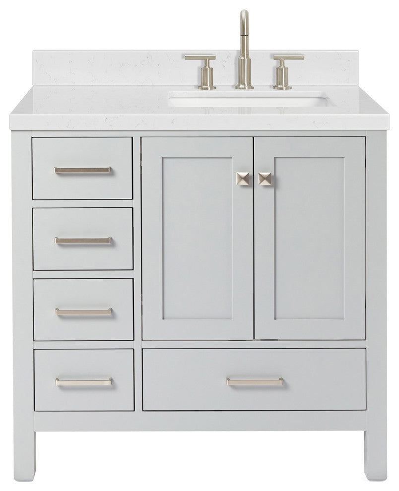 Ariel Cambridge 36" Right  Single Rectangle Sink Vanity, Carrara Quartz, Gray