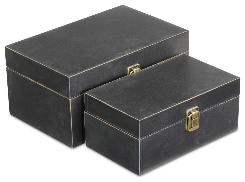 Wooden Keepsake Boxes, Set of 2, Black