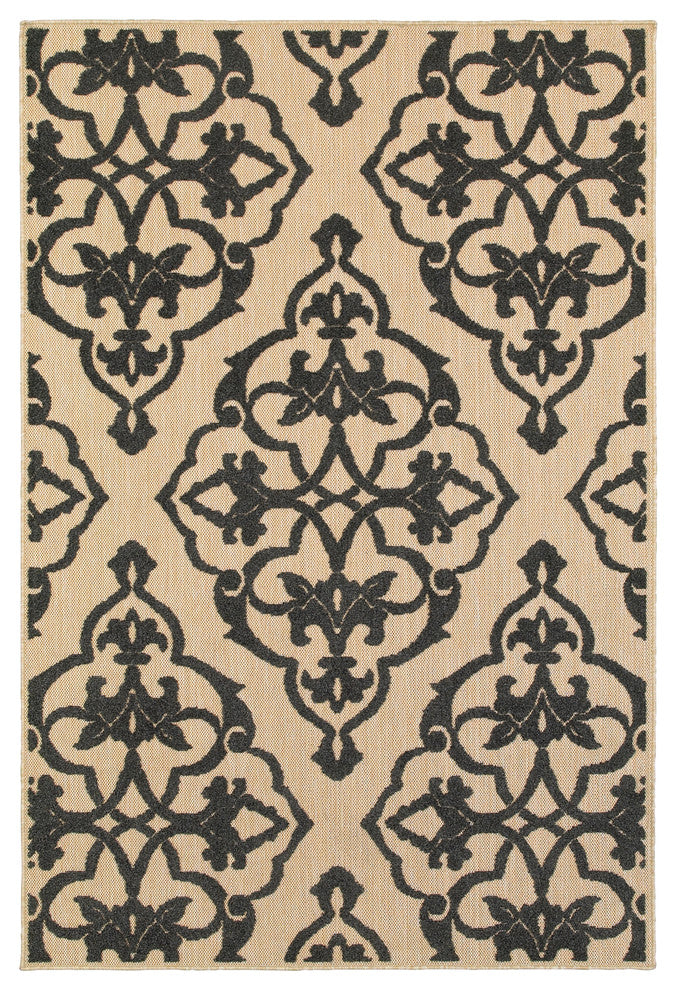 Oriental Weavers Cayman Sand/ Charcoal Floral Indoor/Outdoor Rug 7'10"X10'10"