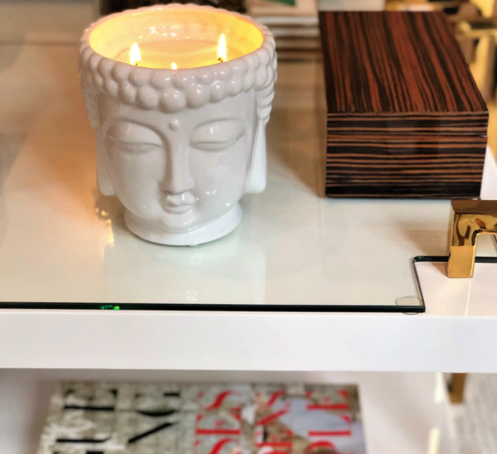 Metallic Buddha 3-Wick Scented Candle, White