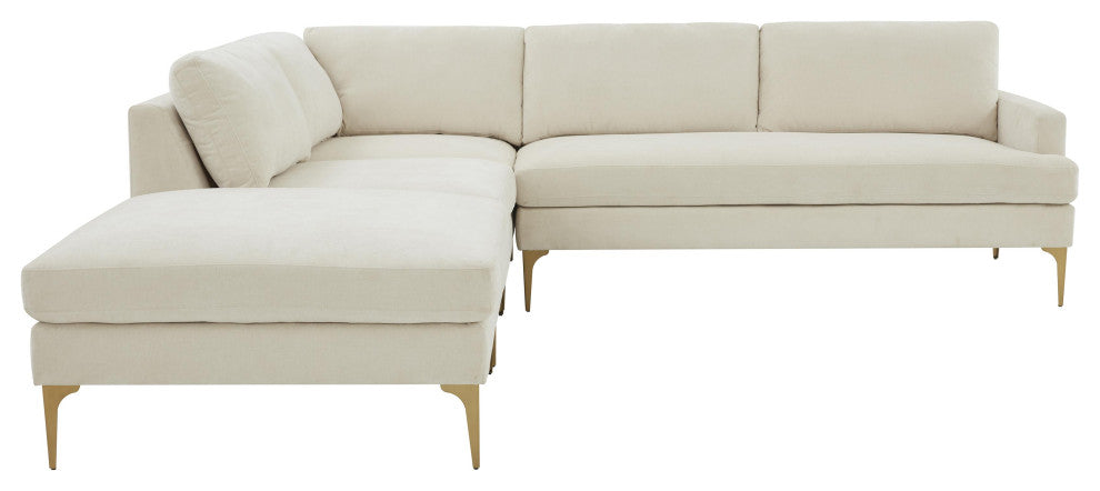 Serena Cream Velvet Large Left Arm Facing Chaise Sectional