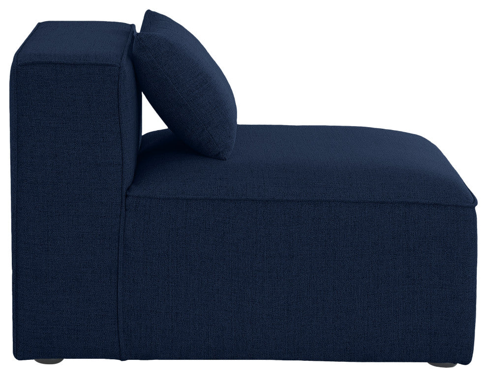 Cube Upholstered Modular Component, Navy, Linen Texured Fabric, Armless Chair