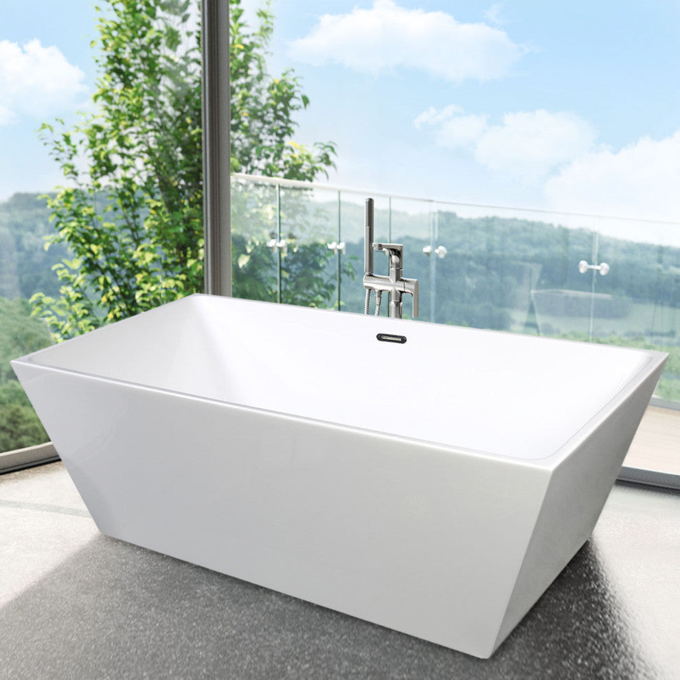 Acrylic Freestanding Bathtub With Chrome Drain Cover and Overflow Cover, 59"
