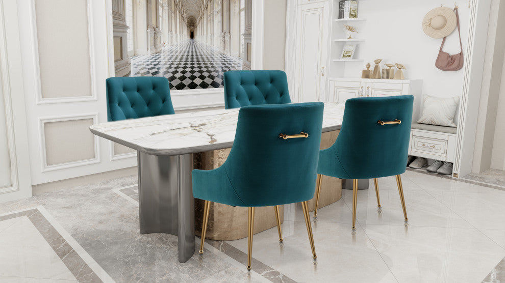 SEYNAR Elegant Velvet Dining Chairs Set of 2, Tufted Upholstered Accent Chair, Teal