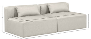 Cube Upholstered Modular Sofa, Cream, 2-Piece: 2 Armless Chair, Vegan Leather