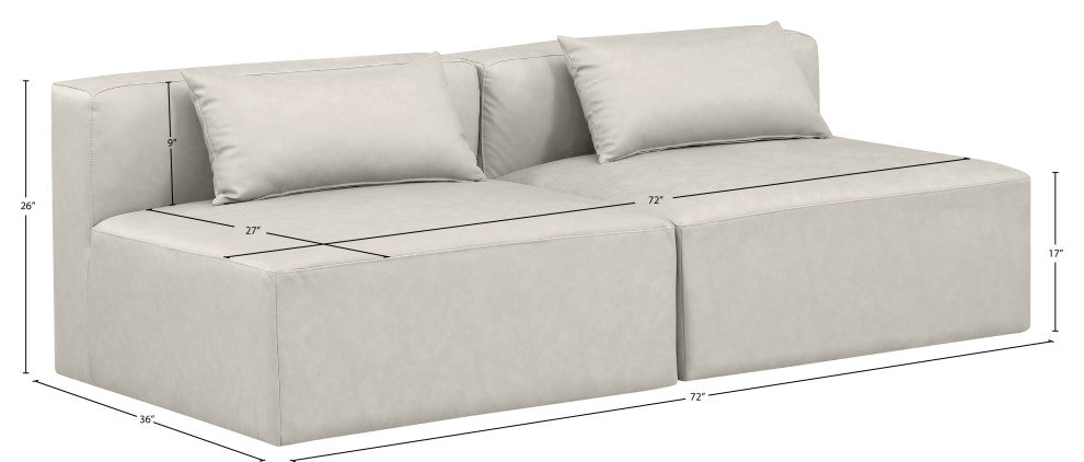 Cube Upholstered Modular Sofa, Cream, 2-Piece: 2 Armless Chair, Vegan Leather