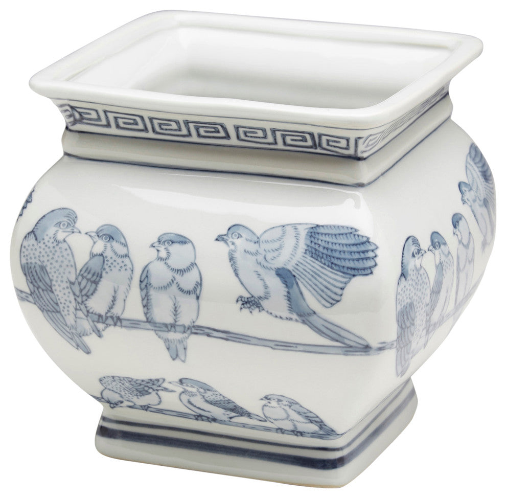 Square Blue and White Planter