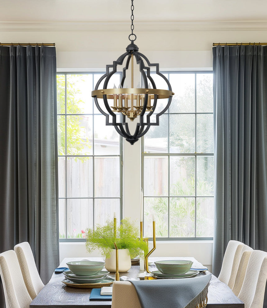 Kira Home Capistrano 28" 6-Light Rustic Farmhouse Chandelier, Warm Brass + Black