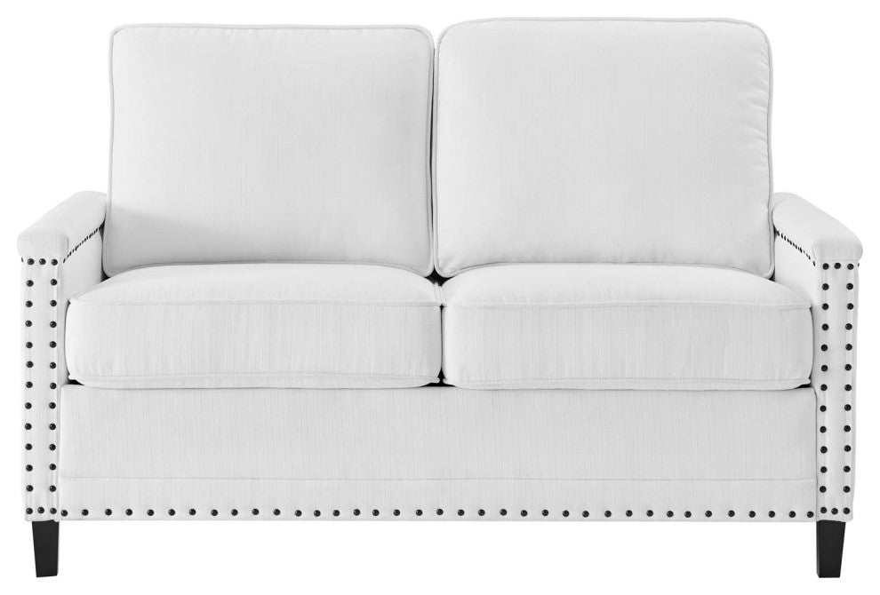 Loveseat Sofa, Fabric, White, Modern, Living Lounge Room Hotel Lobby Hospitality