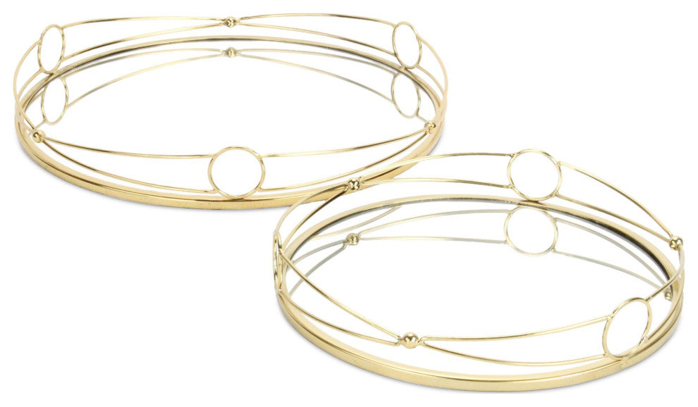 Mianzi Round Tricircle Rim Gold Metal Trays (Set of 2)