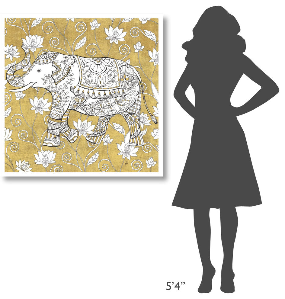 "Color my World Elephant II Gold" Paper Print by Daphne Brissonnet, 38"x38"