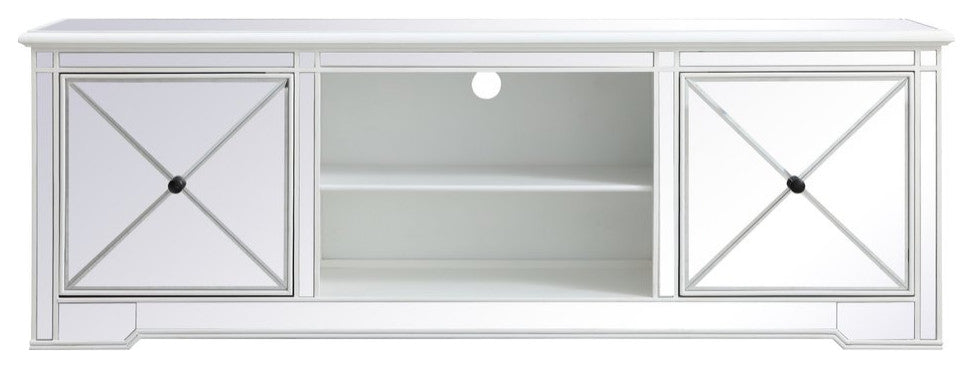 Elegant MF60172AW Modern 72" Mirrored Tv Stand, Antique White