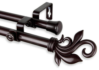 Giles 13/16" Double Corner Window Curtain Rod, Cocoa, 48-84"