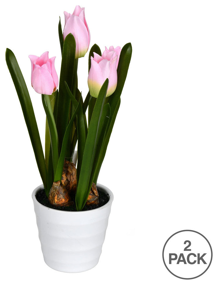 Vickerman FO194502 10" Artificial Pink Potted Tulip, Pack of 2