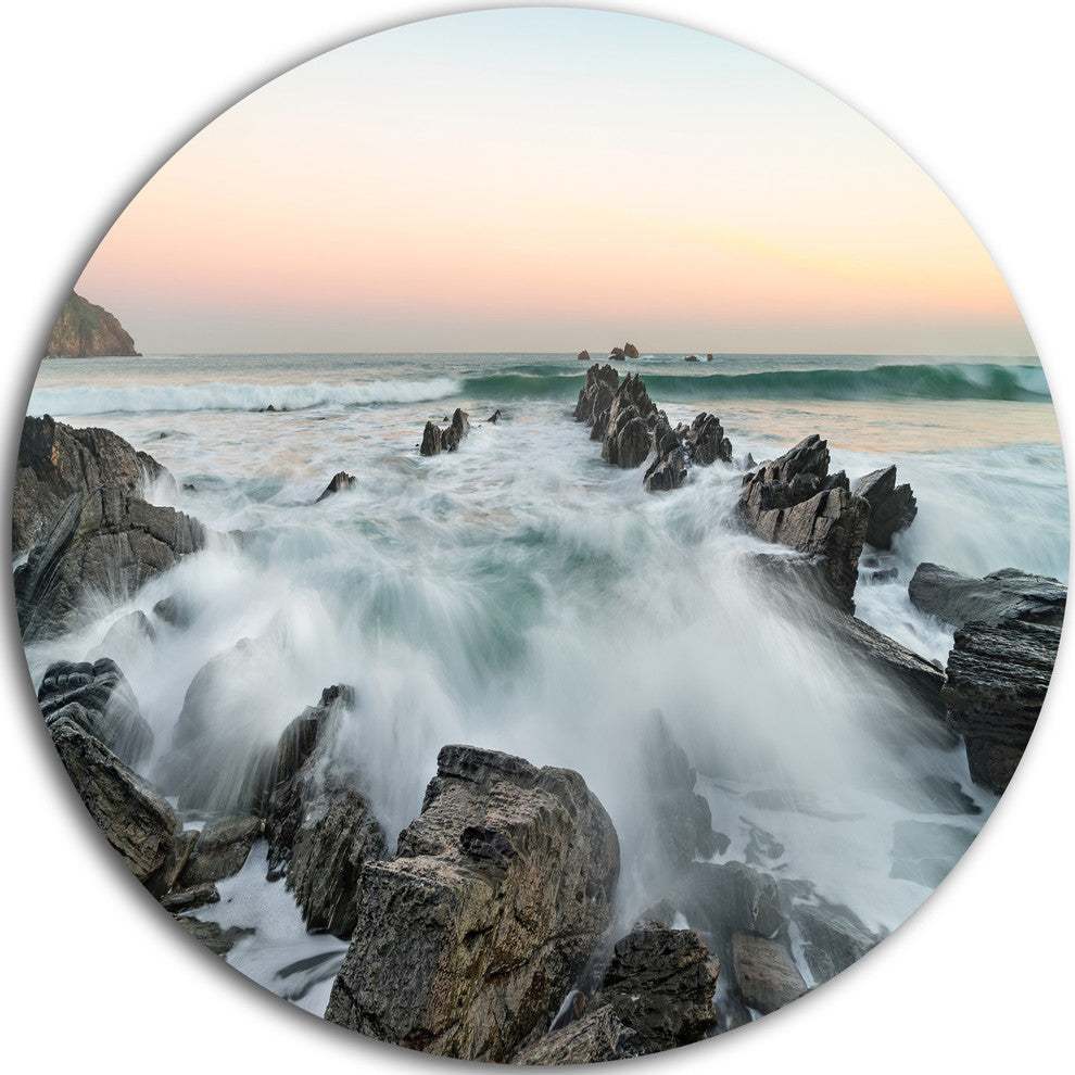 Bay Of Beaky Vibrant White Waves, Seashore Disc Metal Artwork, 11"