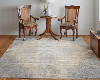 Neoma Traditional Medallion, Silver/Tan/Gray, 7'9"x7'9" Round Rug