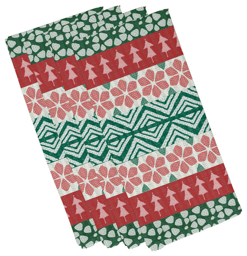 FairIsle, Geometric Print Napkin, Red (Set of 4), 19 x 19"