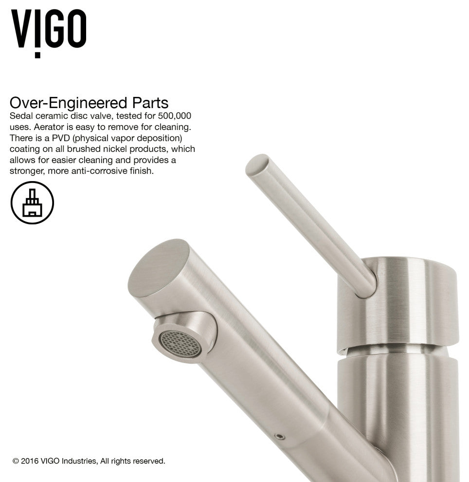 VIGO Noma 8" H Single Handle Single Hole Bathroom Faucet, Brushed Nickel