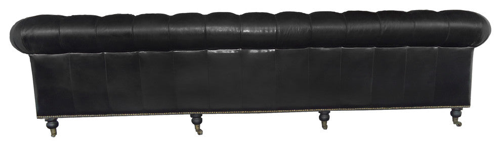 Vintage Leather 4-Seat Sofa Chesterfield, 118"x36"x30", Black