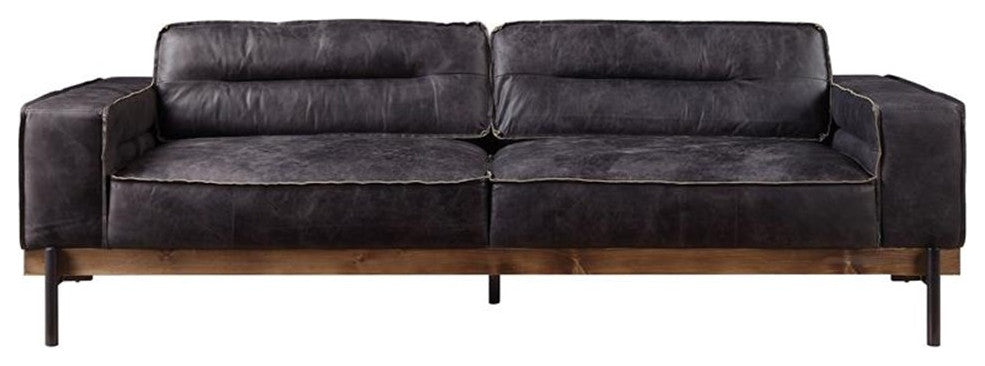 ACME Silchester Top Grain Leather  Sofa with Track Arm in Antique Ebony