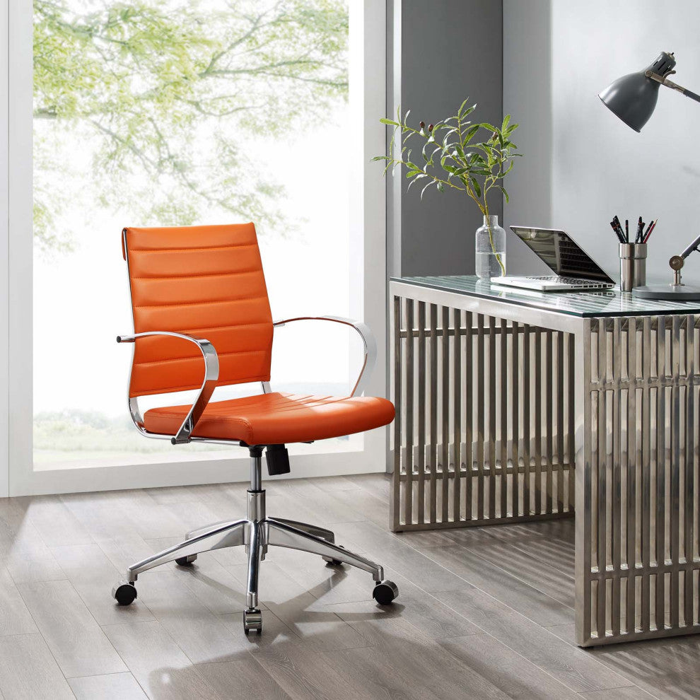 Computer Work Desk Chair, Faux Leather, Orange, Modern, Home Business Office