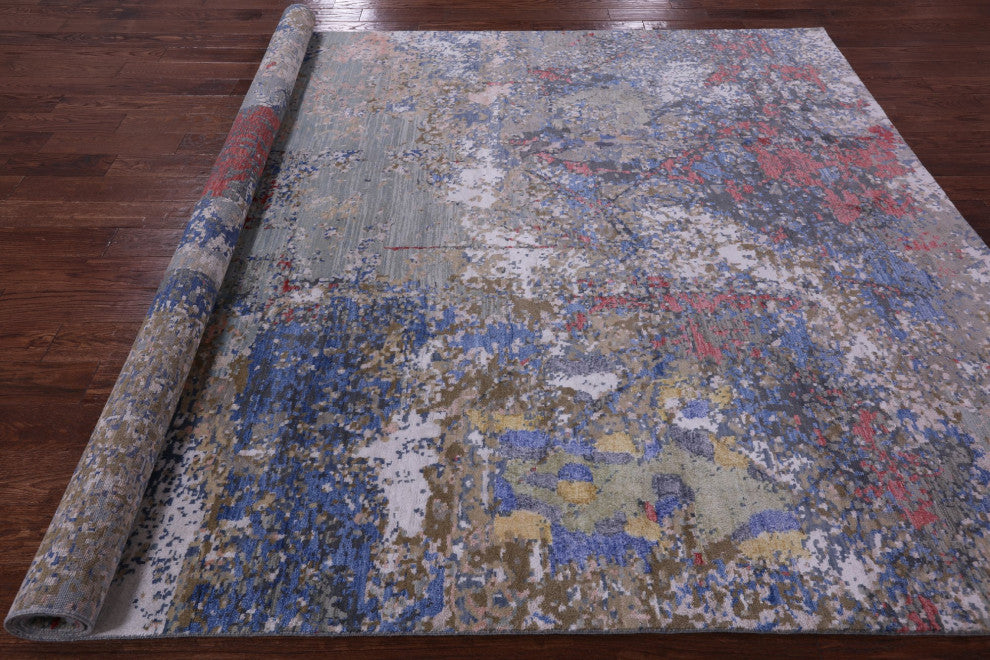 Abstract Wool and Silk Hand Knotted Rug 8' 1" X 10' 1" Q12094