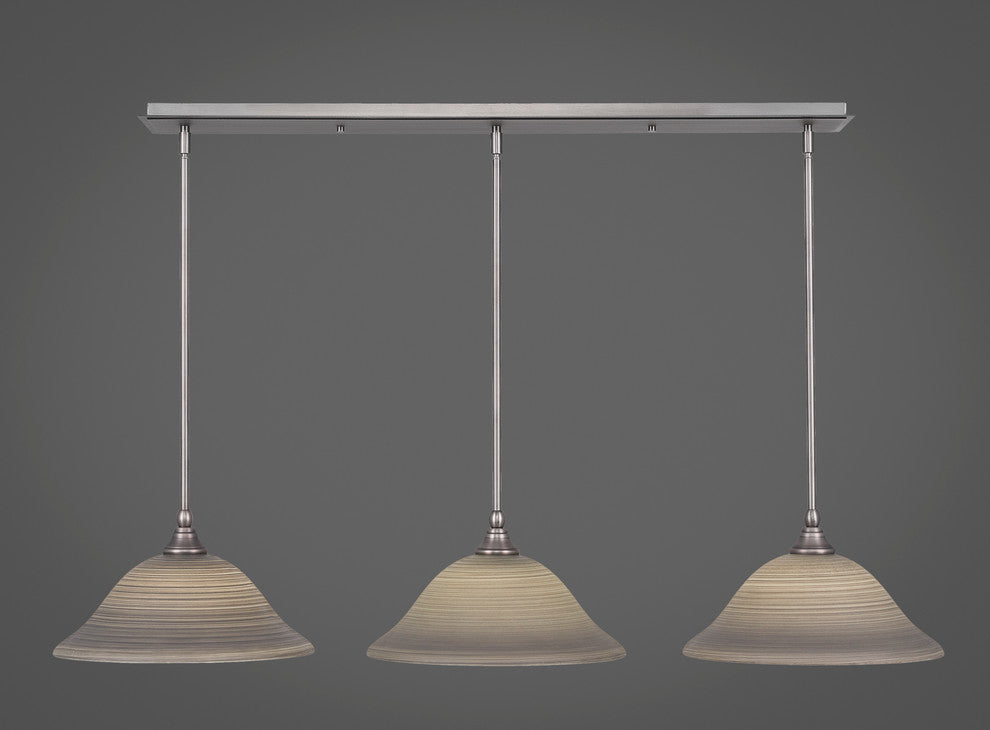 3 Light Mini Pendant In Brushed Nickel, 12" Gray Linen Glass