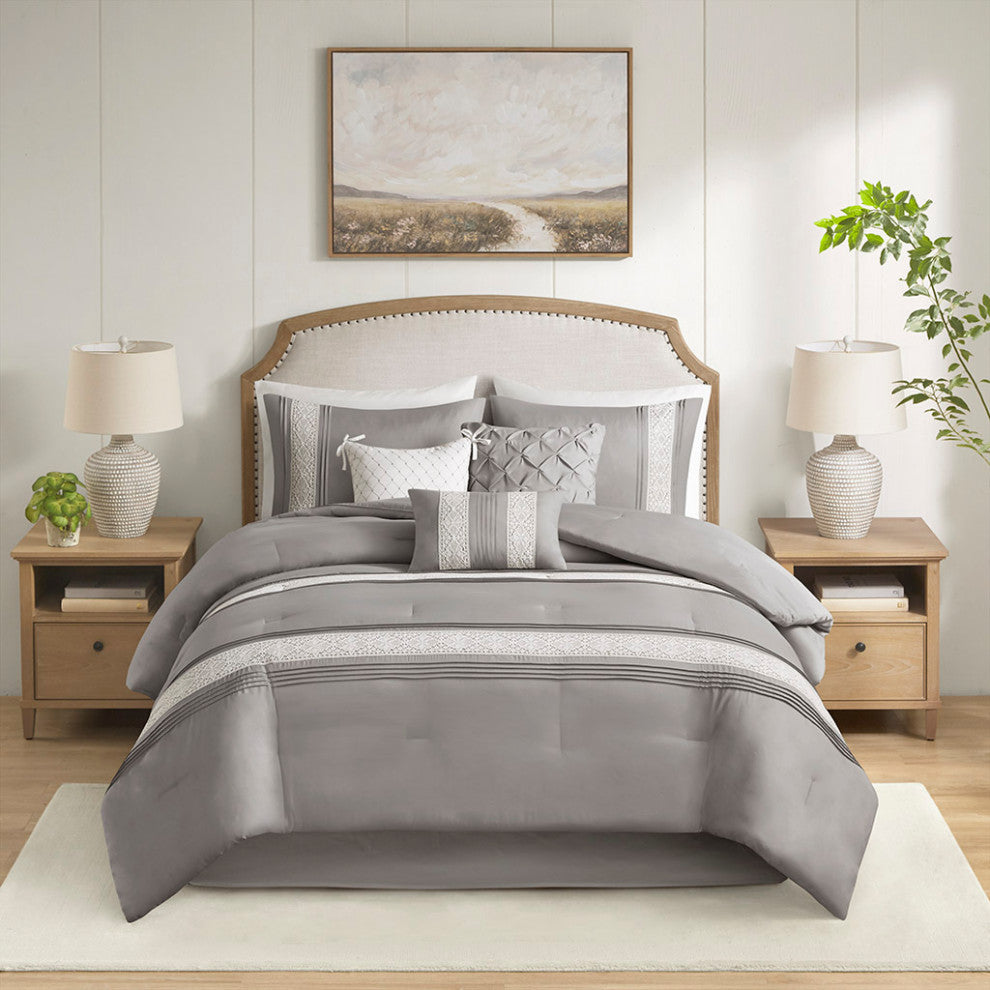 Madison Park Lacey 7 Piece Lace Trim Comforter Set With Throw Pillows