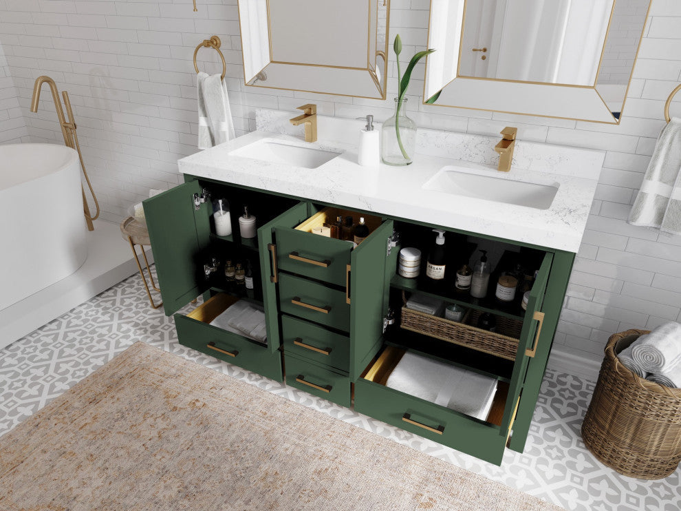 Malibu 60 Double Sink Vanity in Lafayette Green 2" Viola Brown