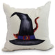 Cat Behind the Hat 18" Cream Halloween Print Decorative Throw Pillow