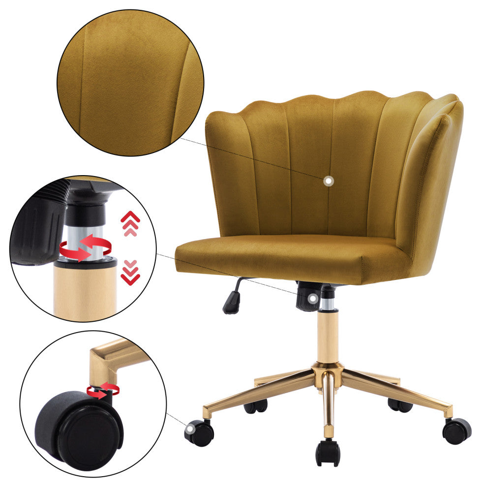 Seashell Channel Tufted Velvet Task Chair, Earthy Yellow