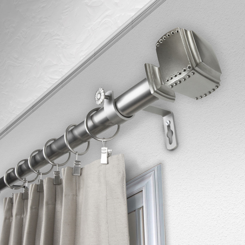 Studded 1" Curtain Rod, Black, Satin Nickel, 120"-170"