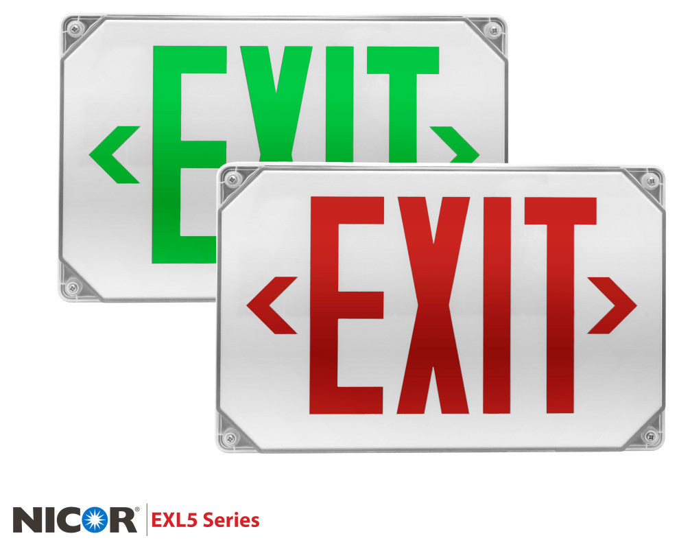 EXL5 Series LED Outdoor Emergency Exit Sign, Green Lettering