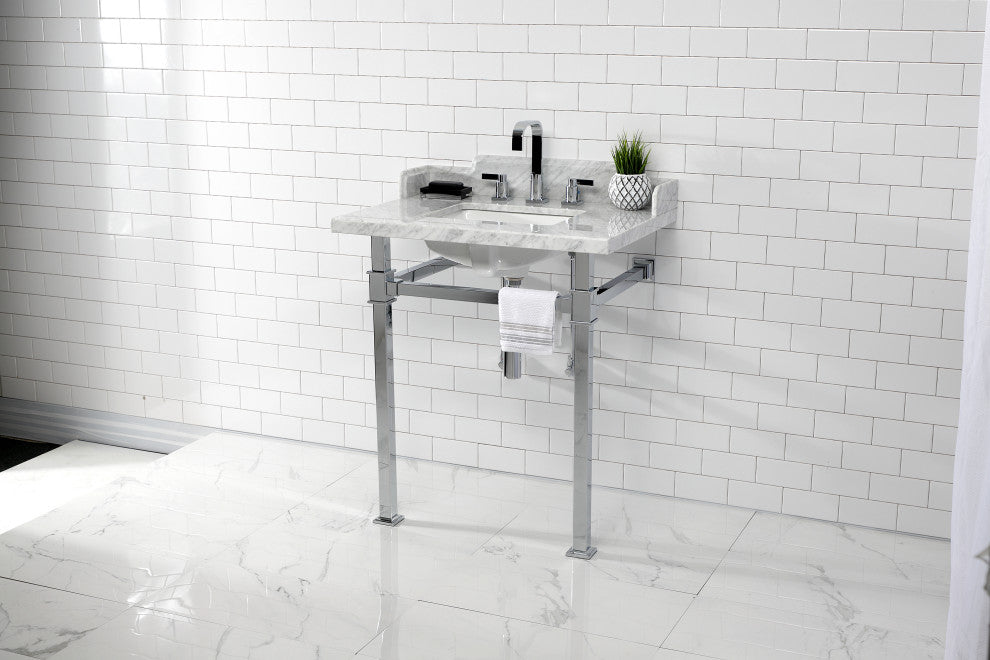 Kingston Brass LMS30MSQ1 30" Carrara Marble Console Sink, Legs