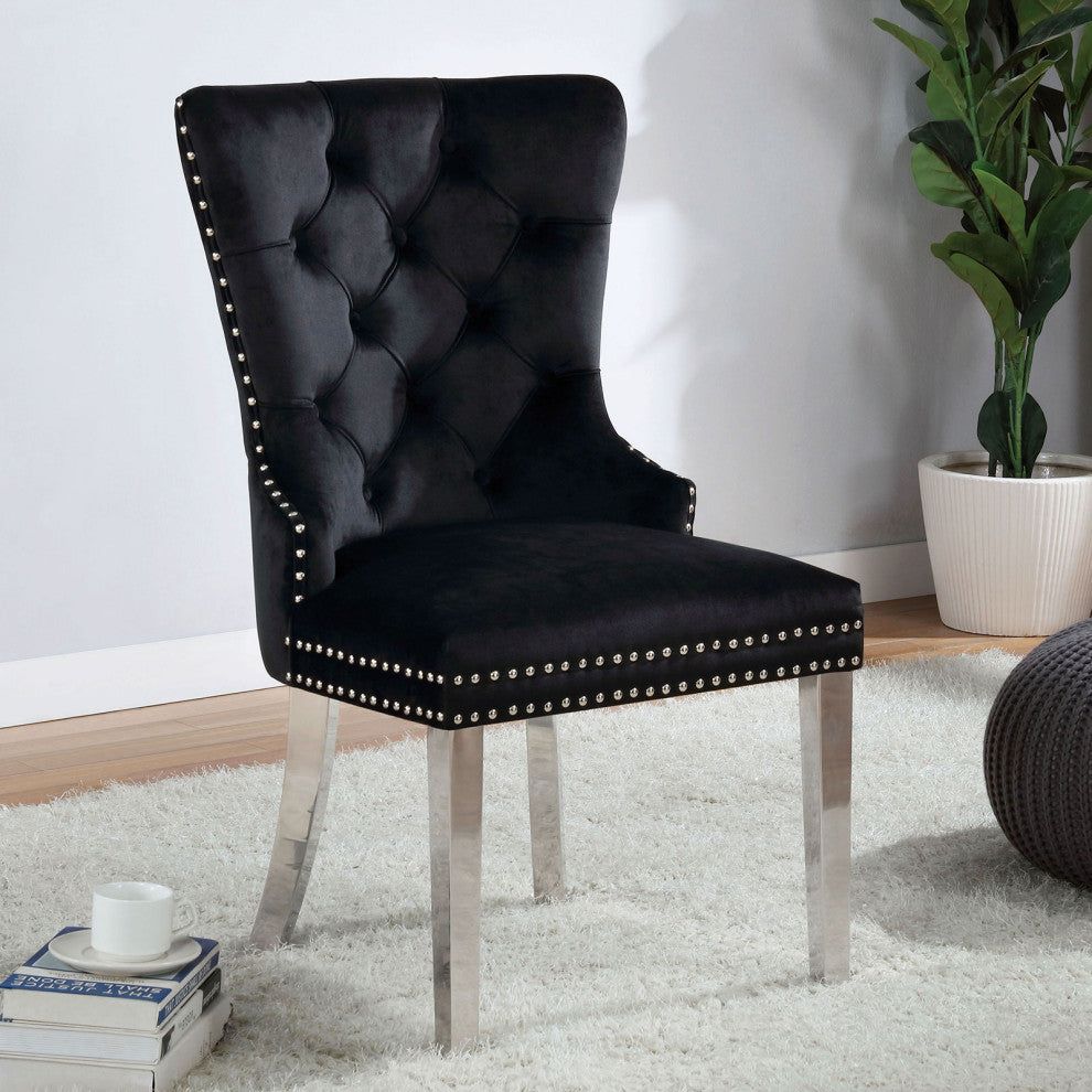 Set of 2 Wingback Dining Chair with Button Tufted, Black