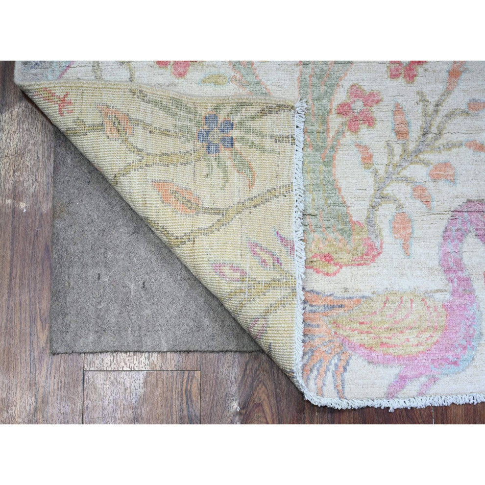 Ivory Birds Paradise Hand Knotted Peshawar Square Wool Oriental Rug 5'11"x6'