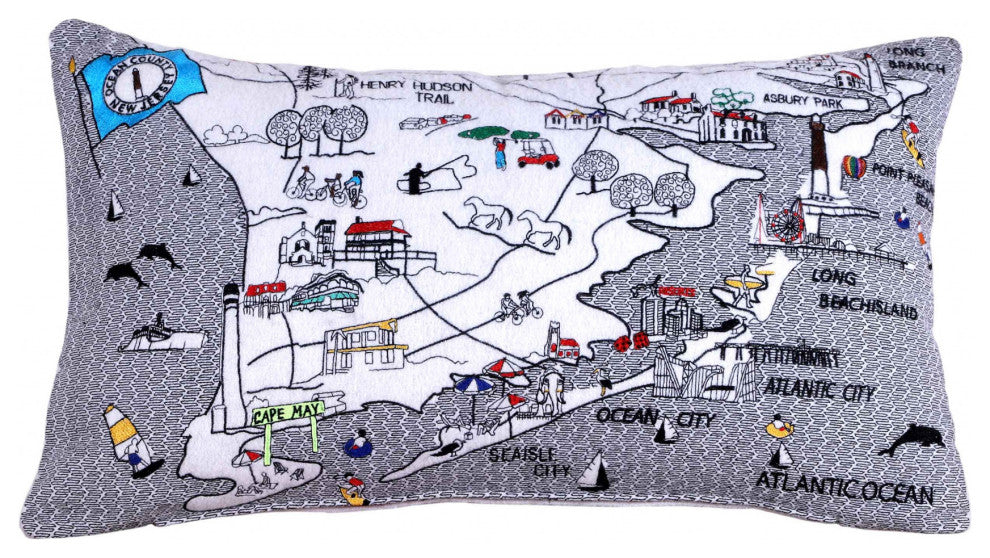 25" White Jersey Shore Daylight Skyline Lumbar Decorative Pillow