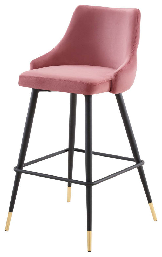 Bar Stool Chair Barstool, Set of 2, Velvet, Pink, Bar Pub Cafe Bistro Restaurant