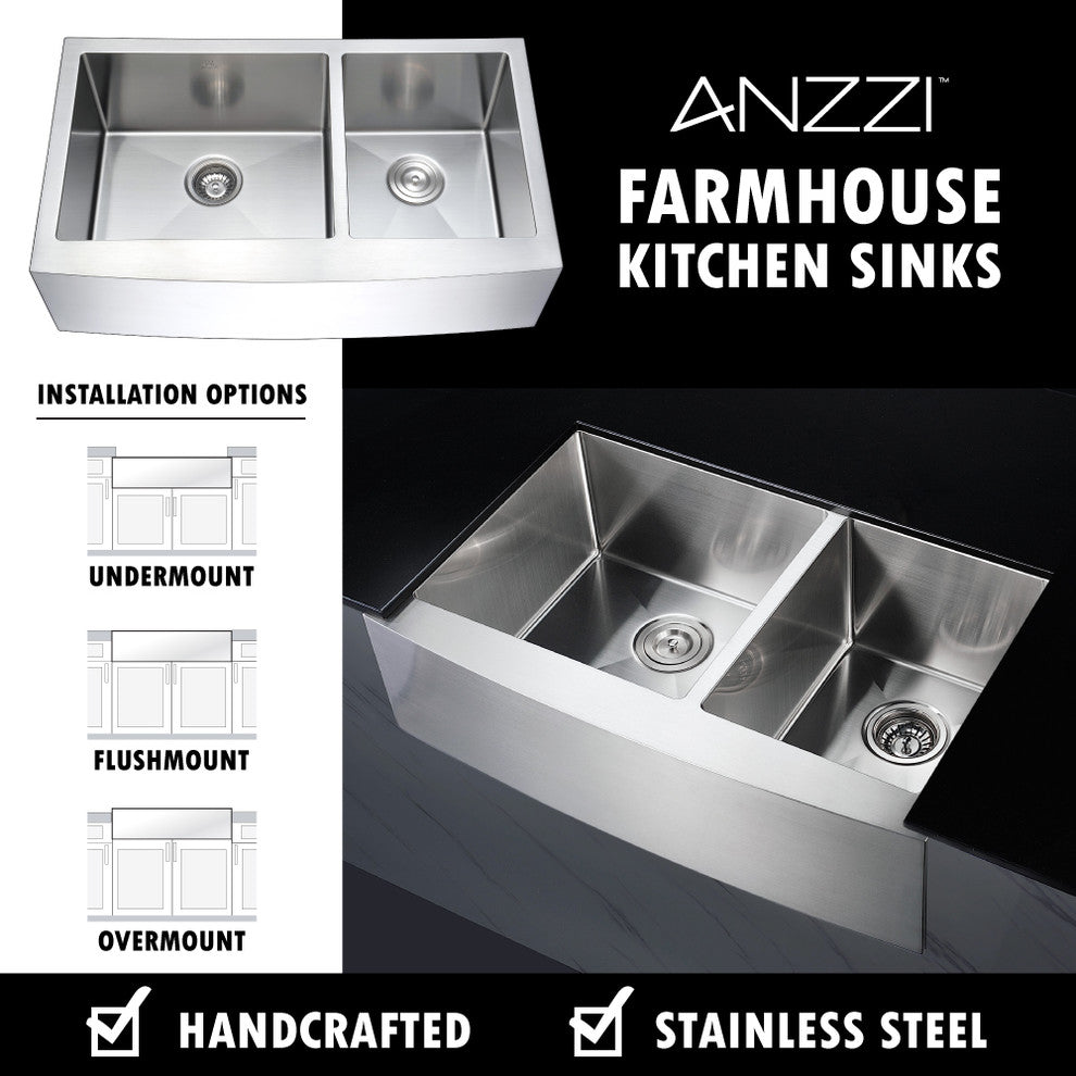36" Double Bowl Kitchen Sink with Singer Faucet,Polished Chrome
