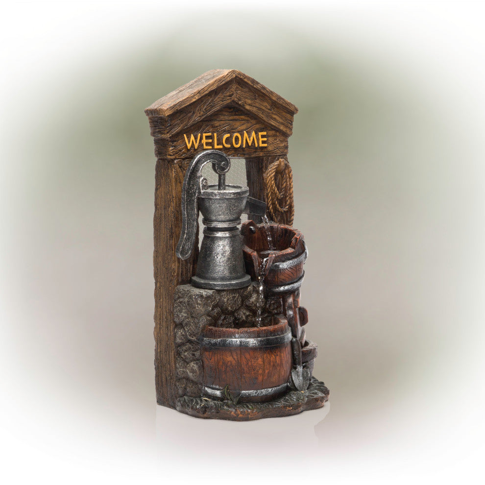 Alpine 2 Tier Fountain With Waterfall Pump and Barrel, 24"Tall