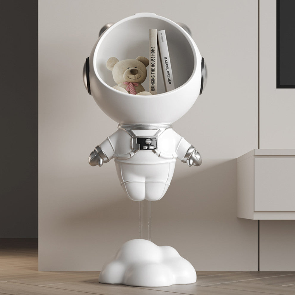 Modern White Astronaut Side Table Floor Figurine End Table Storage Decoration, White