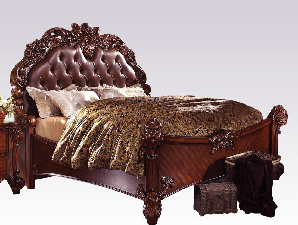Acme Vendome Queen Panel Bed With Button Tufted Headboard, Cherry