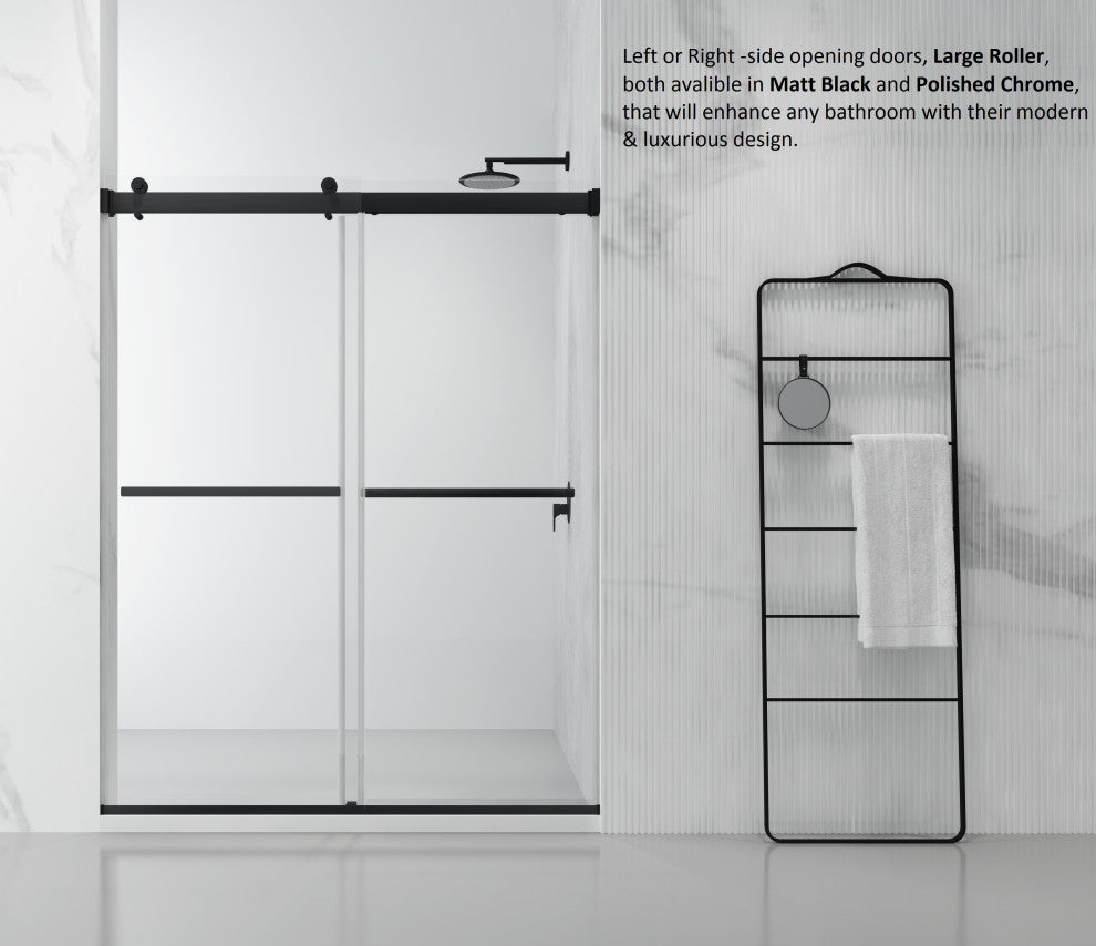 Spezia Double Sliding Frameless Shower Door, Matt Black, 56" W X 76" H