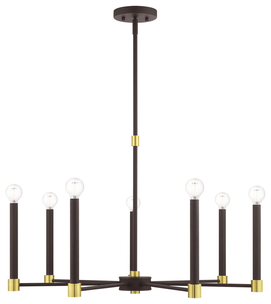 Karlstad Seven Light Chandelier, Bronze With Satin Brass Accents