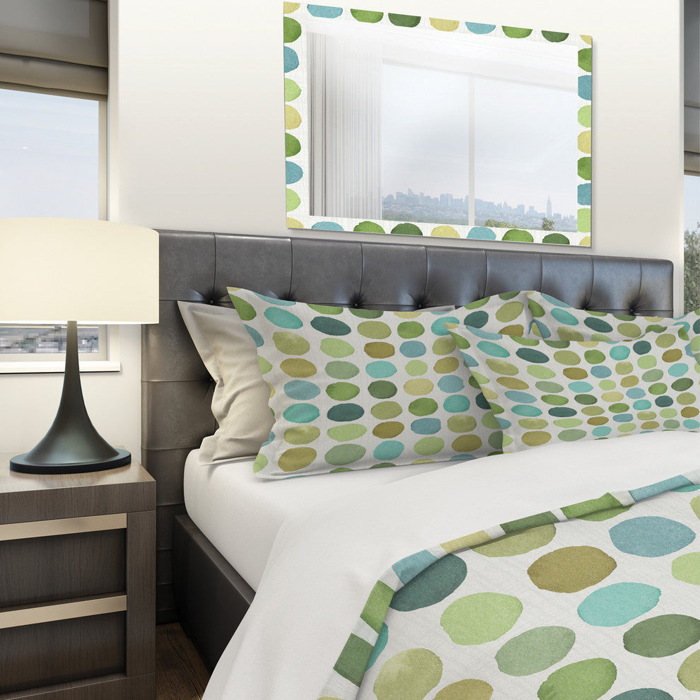 Geometric Green Circle I Geometric Duvet Cover Set, Twin