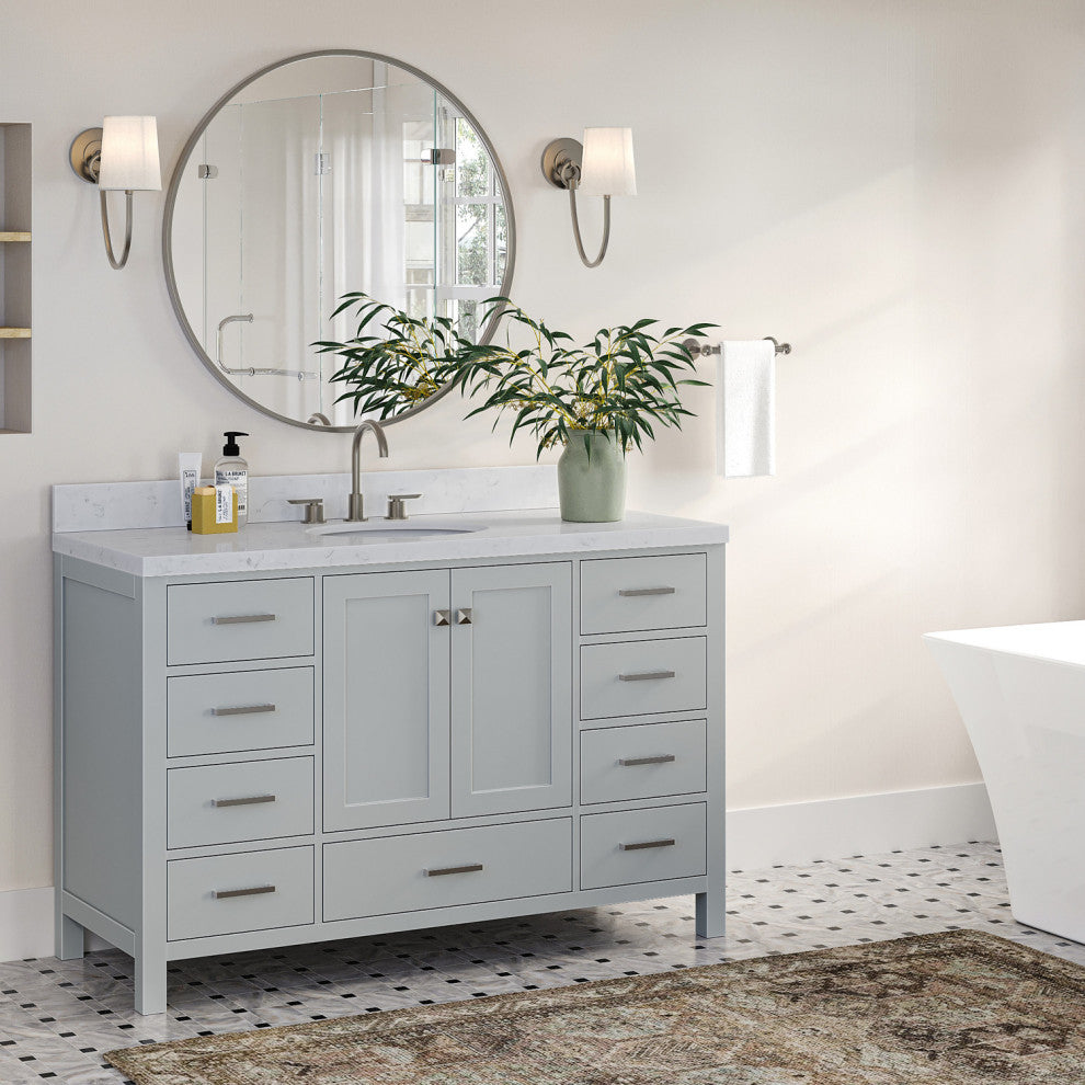 Ariel Cambridge 54" Single Oval Sink Vanity, Carrara Quartz