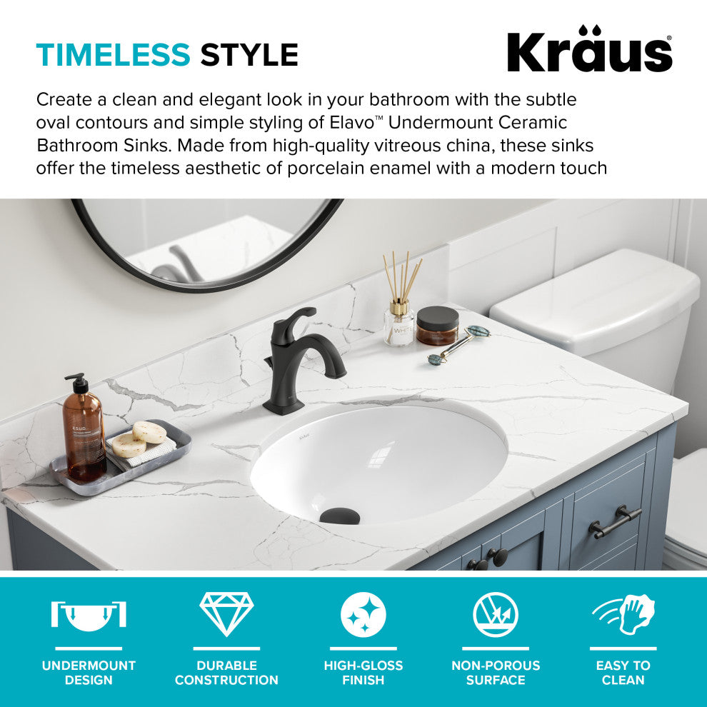 KRAUS Elavo 19.25 in. Oval Porcelain Ceramic Undermount Bathroom Sink